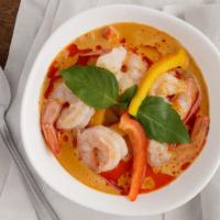 Red Curry. · spicy. Red curry sauce with fresh basil, green bean, bell peppers, zucchini, carrot, and you...