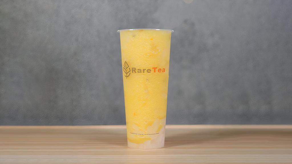 Passion Fruit Smoothie · Blended and refreshing Passion Fruit smoothie made with our in-house Passion Fruit Jam. ** non-caffeinated **Topping not included