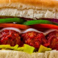 Meatball · Meatballs smothered in our mild marinara sauce, provolone cheese, tomato, bell peppers, onio...