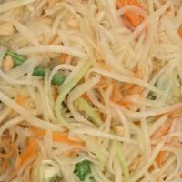 Phad-Woon-Sen · Stir-fried clear noodles, eggs, with choice of meat, and carrots.