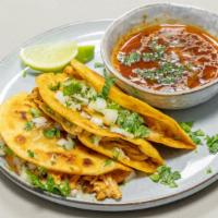 Beef Birria Taco (1) · Cilantro, onion and lime. Add birria dip for an additional charge.