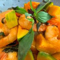 Pumpkin Shrimp Curry · Shrimp with pumpkin in red curry and Thai spices.