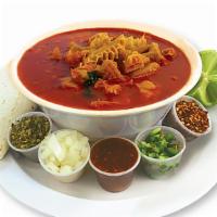 Menudo · A spicy tripe stew. Add oregano, onions, crushed peppers, fresh jalapeño peppers, salsa and ...