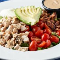 Blu Cobb Salad · All natural chicken breast, romaine lettuce, Gorgonzola cheese, avocado, applewood bacon, ch...