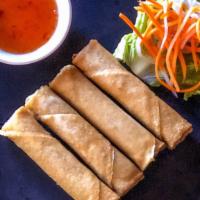 Crispy Spring Rolls / Chả Giò · Fried rolls with onions, taro root, carrots, and pork. Served with sweet chili sauce.