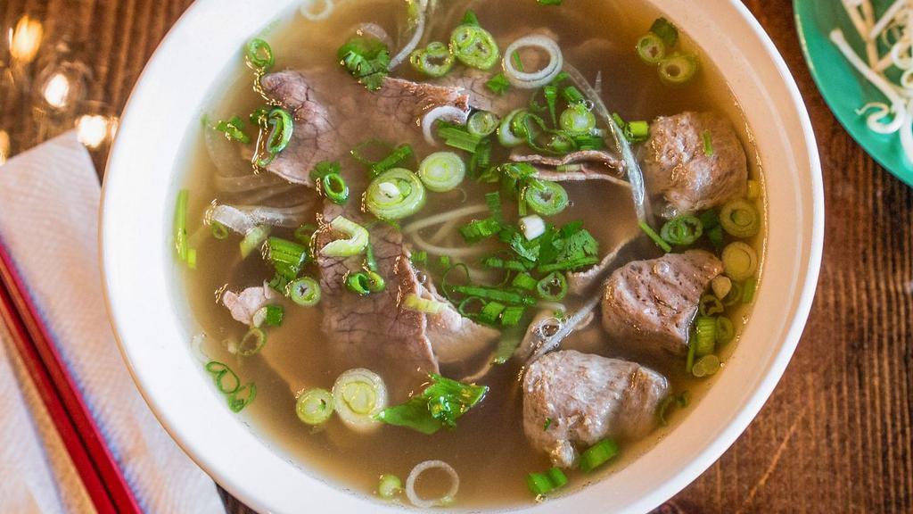 Cowabunga Pho / Phở Đặc Biệt · Beef broth served with rice noodles, rare steak, lean brisket, and beef meatballs.

*Consuming undercooked or raw meats may increase your risk of foodborne illness.