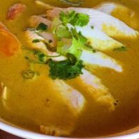 Curry Soup /  Súp Cà Ri · Potatoes, sweet potatoes, bell peppers, mushrooms, and carrots. Served with white rice or Fr...