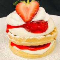 Strawberry Cheese Cake · Two 4 inch Belgian waffles filled with cream cheese filling and strawberry filling topped wi...