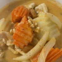 Mussamun Curry  (V)(Gf) · House peanut curry, onion, carrots, potato, peanut served with a side of white rice - substi...