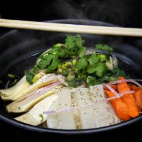 Vegetable Pho (Vegan Broth) · Daikon, bok choy, and carrot.