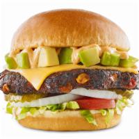 Southwestern Black Bean Burger · black bean patty / cheddar / avocado /
southwestern ranch / Challah bun / French fries