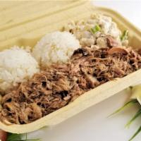Kalua Pork Plate Lunch · Slow cooked for over 12 hours in our smoky, flavorful sauce. GFI* options available