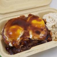 Loco Moco Plate Lunch · 1/3lb. grilled Roxy's burger patty topped with 2 eggs** & gravy served on a bed of white ric...