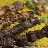 Family Kebabs · Comes with 4 skewers of meat (choice of chicken, beef$1, lamb $3, and kafta$1) & veggie keba...