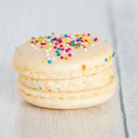Birthday Cake French Macaron · Forever young, confetti cake infused butter cream with more sprinkles.