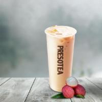 Lychee Milk Tea · A fruity tea with a pleasant lychee aroma with creamer.