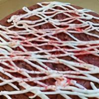 Red Velvet · Soft batch red velvet cookie dough with a hint of cocoa topped with vanilla drizzle and suga...