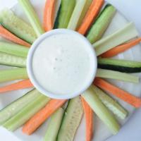 Veggie Dippers · Fresh celery, carrots and cucumbers with your choice of housemade dipping sauce.