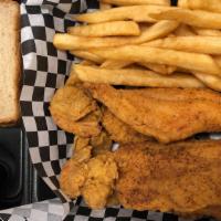 Catfish & Shrimp Combo · Includes fries , drink , and cocktail sauce also your choice of white or wheat bread  plus c...