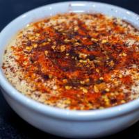 Hummus (Our Own Recipe)  · A dip of smoothly pureed garbanzo beans, sesame tahini, fresh lemon juice, garlic, and olive...
