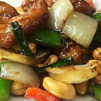 Cashew Chicken · Chicken stir-fried in Chantanee signature chili paste, cashew, bell pepper, onion, carrot, c...