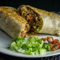 #1. Meat Burrito · -Your choice of meat
-Pinto Beans
-Cilantro lime Rice
-Cheese
-Lettuce
-Pico (tomato, onions...