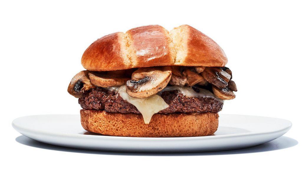 Mushroom Swiss Burger · The name says it all - One 1/4 lb patty topped with  sauteed mushrooms and melted Swiss cheese. Includes curly fries or coleslaw. Can substitute fries with tots, onion rings, or a side salad.