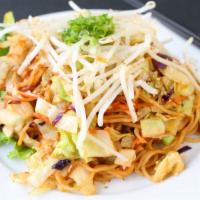 Yakisoba · Stir fried noodles, vegetables (onion carrot, cabbage broccoli red and green pepper), bean s...