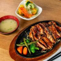 Chicken Teriyaki · Grilled chicken, teriyaki sauce, steamed vegetables, sesame seed. Served with small mio salad.