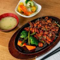 Spicy Chicken · Hot. Stir fried chicken, onion, red and green pepper, steamed vegetables, sweet hot sauce, s...