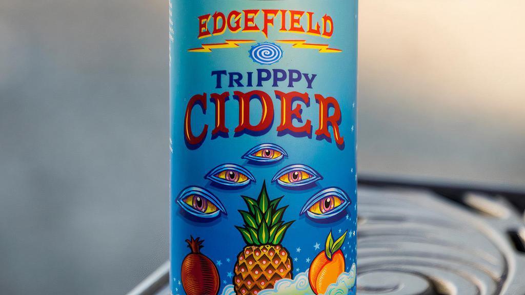 Tripppy Cider · Our newest seasonal cider packs a (fruit) punch! The trio of peach, pineapple, and pomegranate juices is the perfect blend of sweet, tropical and tart, and will leave you wanting another sip. Three cheers for TriPPPy! 21 and over only! 16 oz. Price includes $.10 deposit.