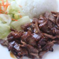 Pork Teriyaki · Thinly sliced pork steak grilled and served in our special sauce. Served with steamed rice a...
