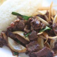 Mongolian Beef Or Chicken · Sliced tender meat tossed with onion, green onion, and special sauce. Served with rice.