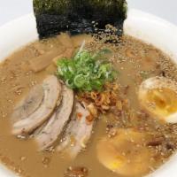 Tonkotsu Shoyu Ramen · Popular item. Soy sauce flavor tonkotsu soup base ramen. Served with two half soft-boiled eg...