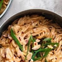 Satay Noodles · Steamed noodles, steam blended veggies , homemade peanut sauce.