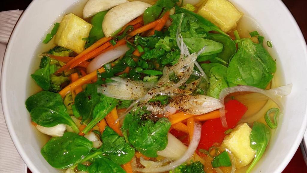 Pho Veggie – Pho Chay · Vegetarian. Vegetable broth with all vegetable and tofu.