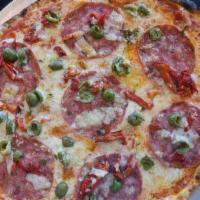Sicilian (Large) · Sopressetta salami, roasted red peppers, castelvetrano olives, and shaved parmesan on red sa...