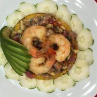 House Shrimp Ceviche · Fully cooked shrimp, marinated in lime juice , tomato, onion, cilantro and spices.
Comes wit...