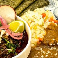Birria Plate · Slow cooked tri-tip in stew with three different chiles