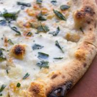 The Pearl Pizza · Garlic, mozzarella, ricotta, fontina cheese, and crispy sage.