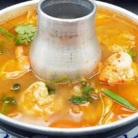 Tom Yum Soup · Mildly spicy. The most popular thai hot and sour soup. With fresh mushrooms, lemongrass, gal...