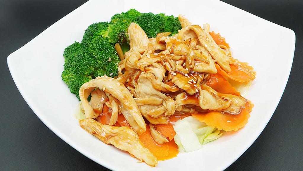 Teriyaki Stir Fry · Stir fried cabbage, carrots and broccoli with teriyaki sauce and your choice of meat.