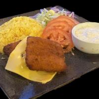Fish On Saffron Rice Bowl · Alaskan Pollock, lettuce, tomato, onion, American cheese, tartar sauce