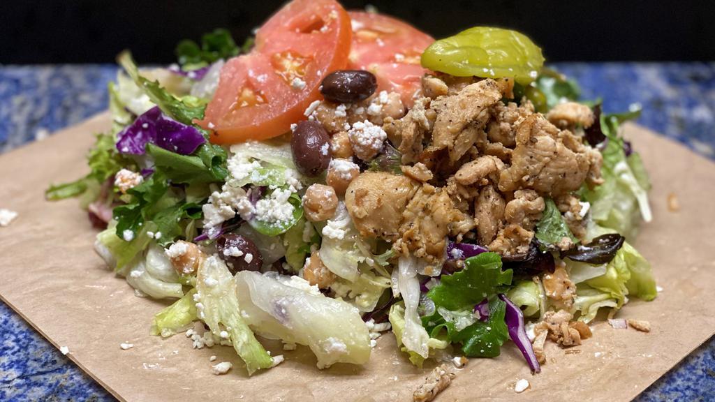 Grilled Chicken Or Gyro Salad · Greek Salad topped with your choice