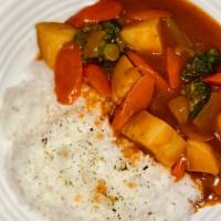 Vegetable Curry · Vegetable (Steamed Potato, Carrot and Broccoli), Rice, Sesame Seed and Curry Sauce.