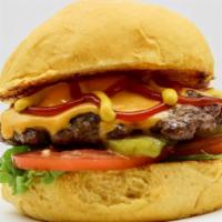 Little Cheeseburger · American cheese, lettuce, tomato, pickle, ketchup, mustard.