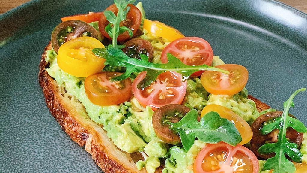 Avocado Toast · Farm toast with avocado, cherry tomatoes.