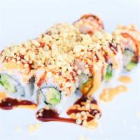 Crunchy Roll · In: steamed shrimp, cucumber, avocado.
Out: crab meat sweet, spicy mayo, crunch