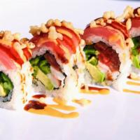 Angry Bird · In: steamed shrimp, avocado, jalapeño, tomato.
Out: tuna with spicy mayo, sweet, crunch.
The...