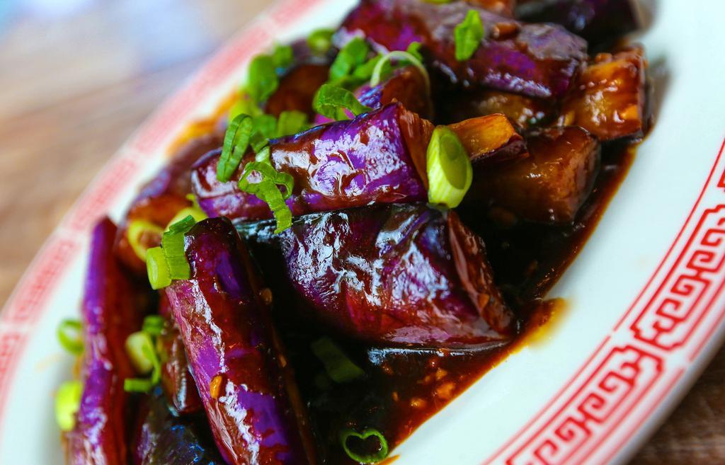 Sichuan Eggplant · Vegan, spicy. Sichuan garlic sauce.
